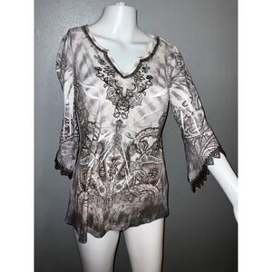 One World Womens Boho Paisley Tunic Top PM Artsy Boutique Festival Top Tye Dye P